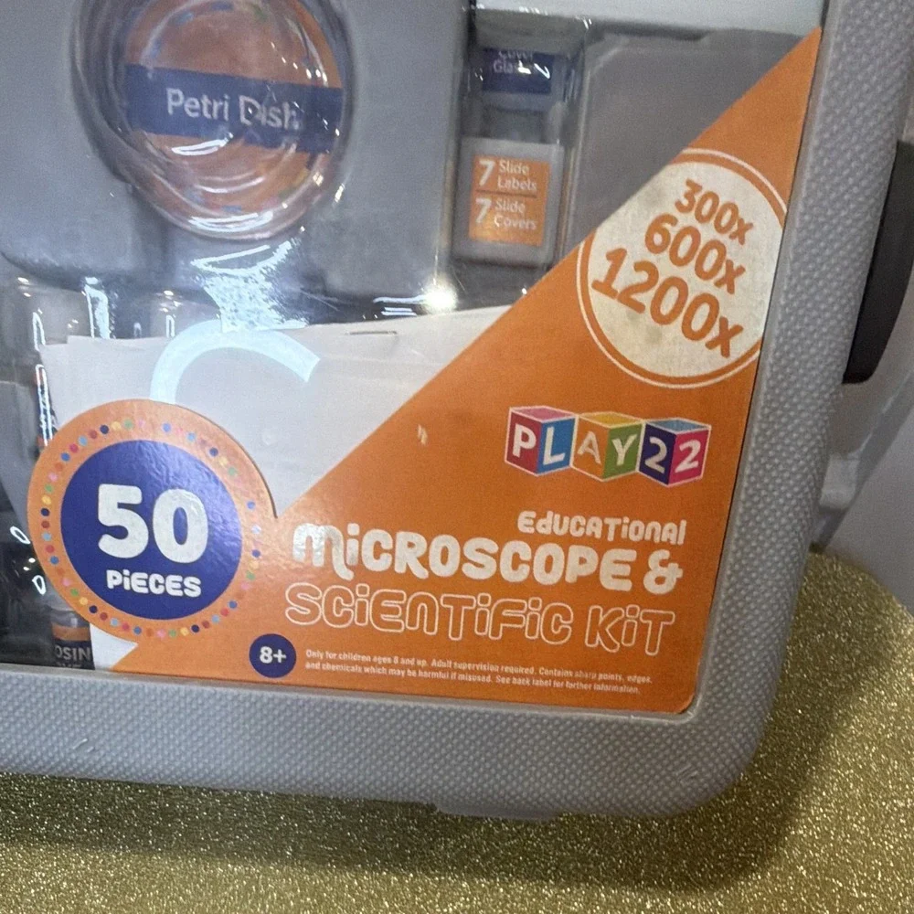 PLAY22 Educational Microscope & Scientific Kit 50pc 300x 600x 1200x Age 8+